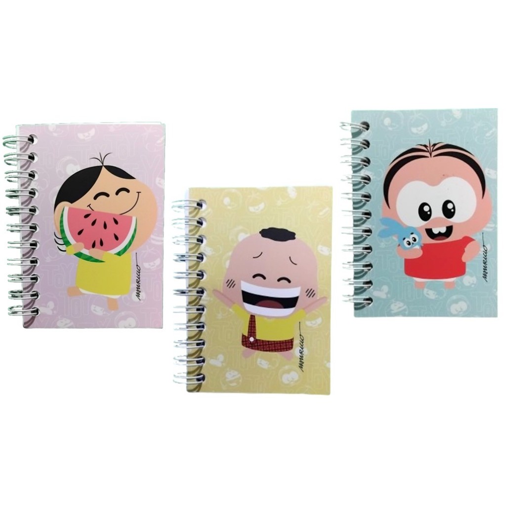 Kit 3 Mini Caderno de Bolso Turma da Mônica – Espiral 50 Folhas Monica Cascão e Magali