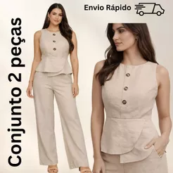 CONJUNTO FEMININO ELEGANTE CHIC CALÇA PANTALONA+COLETE ACINTURADO COM ZÍPER MODELAGEM AJUSTADA SLIM
