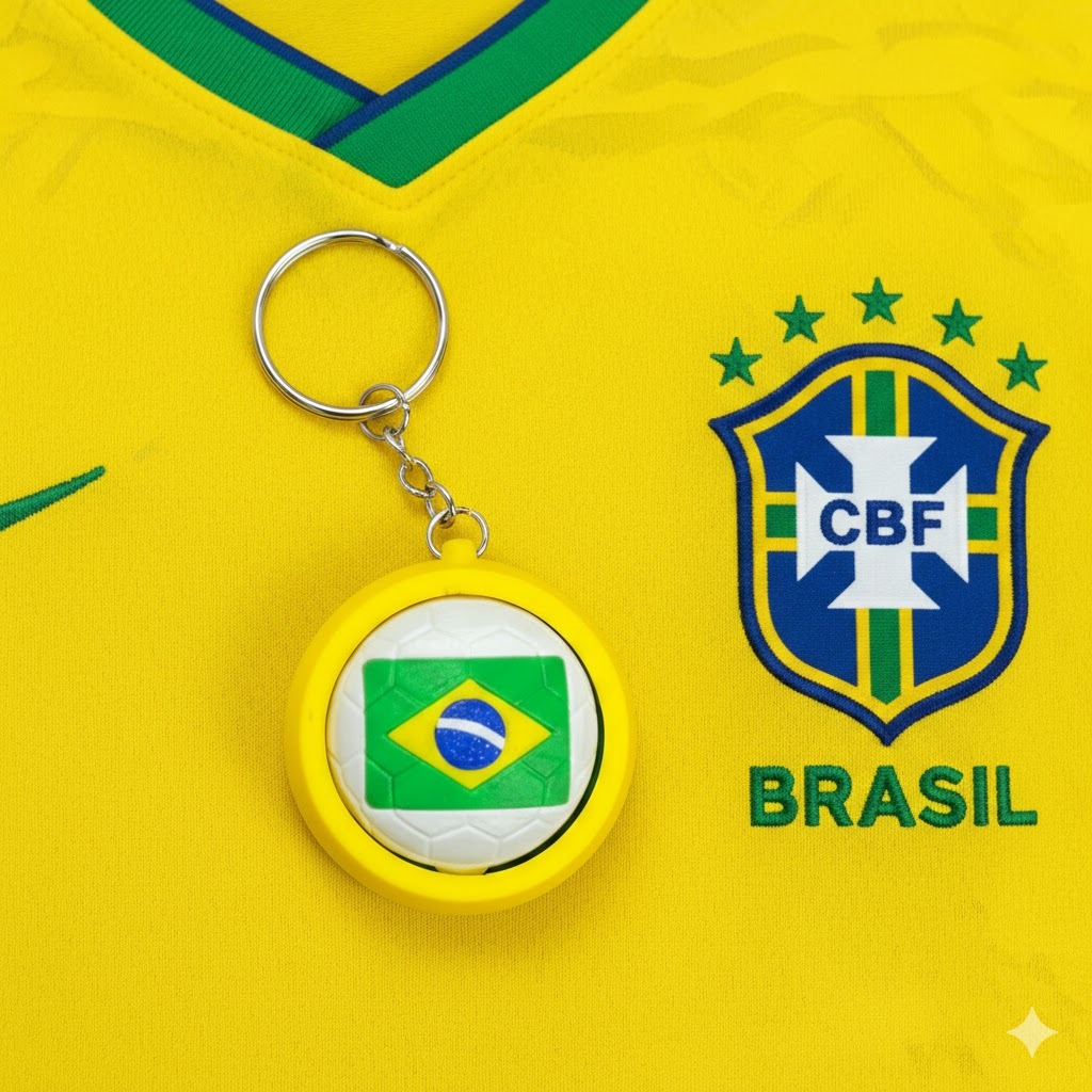 Chaveiro Bola de Futebol Brasil Giratório Personalizado Copa 2026 Seleção Brasileira