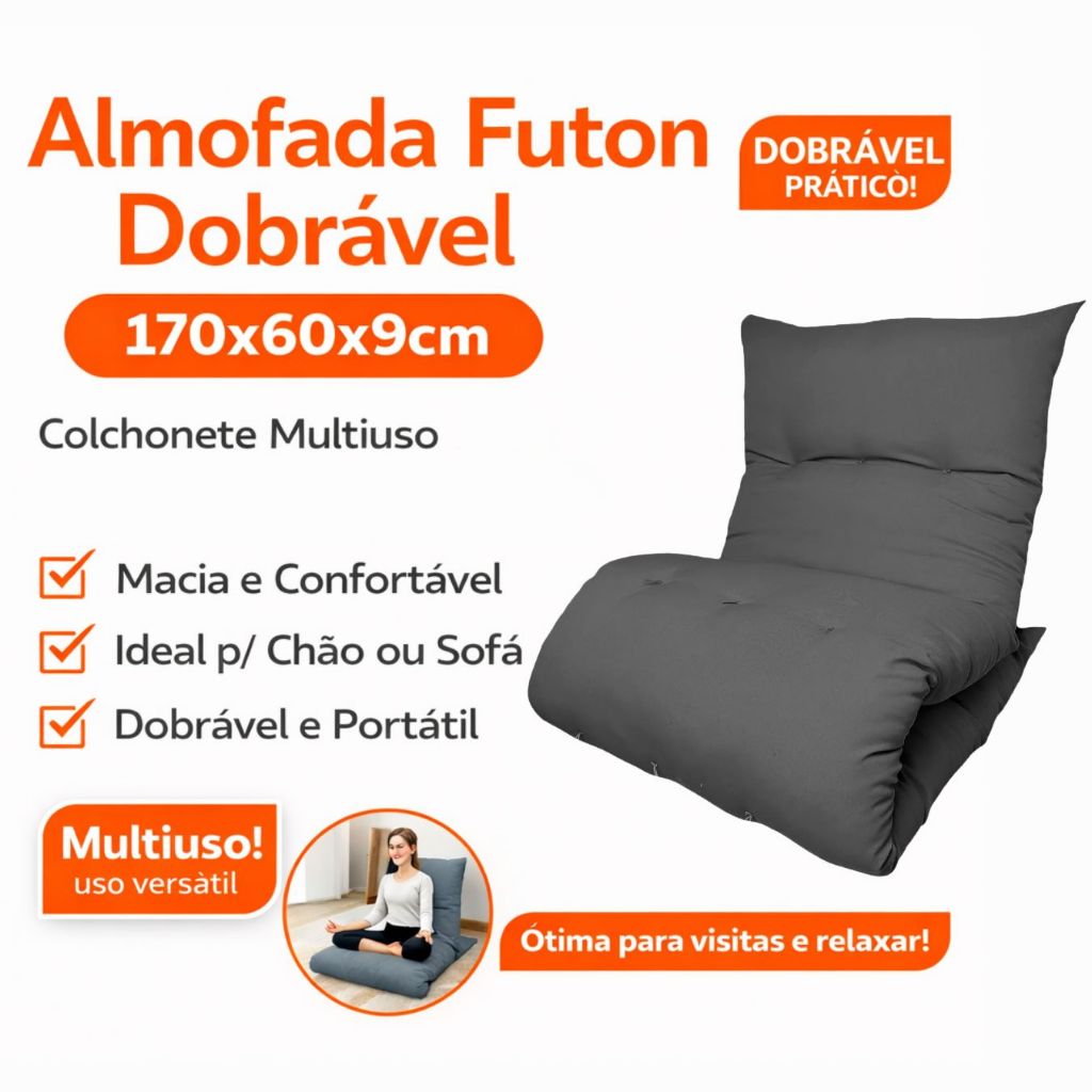 Imagem Almofada Futon Dobrável 170x60x9cm Colchonete Multiuso Chão Sofá Visita Meditação Macia
