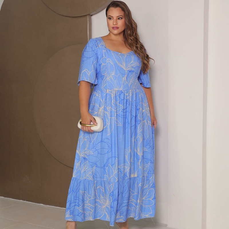 Vestido longo plus size G1 ao G4 | moda modesta (48 ao 60) Camila em Oferta na Shopee