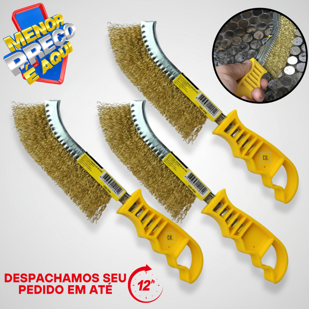 Oferta de 1 até 6 Escova De Aço Manual C/ Cabo-Limpeza De Churrasqueira,Ferrugem, Solda ou Uso Geral