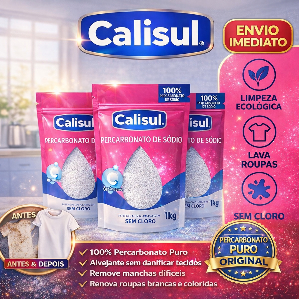Alvejante Percarbonato 99% Pure - Tira Manchas Roupas Brancas e Coloridas - Calisul