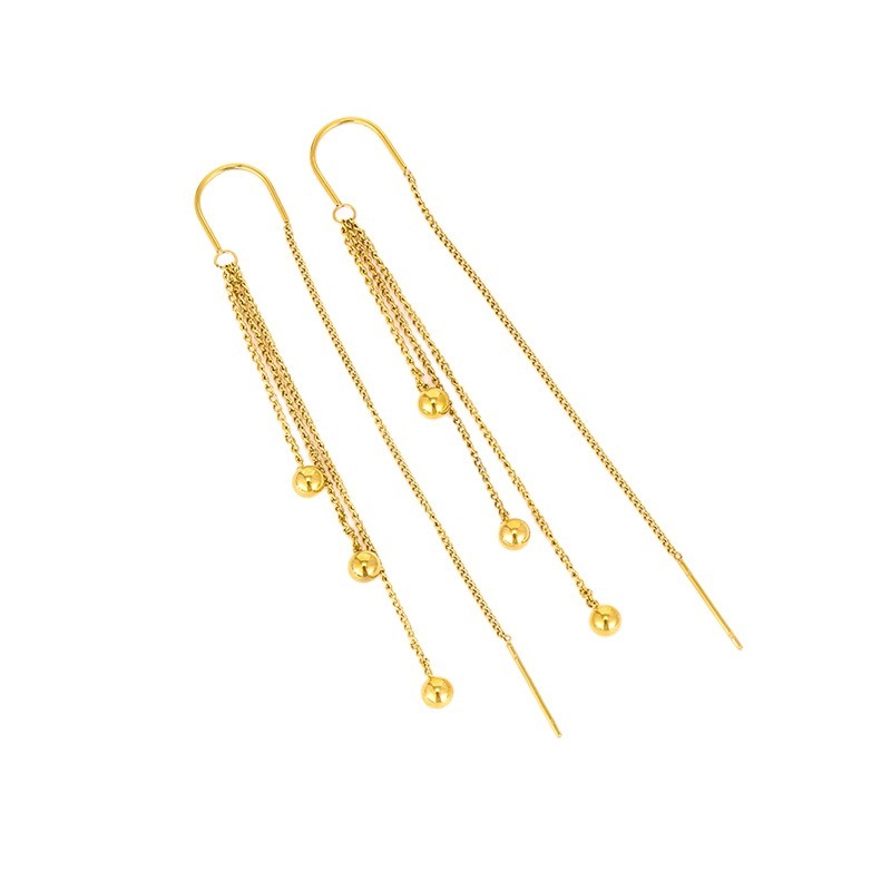 Novos brincos dourados da sorte para mulheres, em aço inoxidável 18K, modelo longo, com pingente, cores que não desbotam em Oferta na Shopee