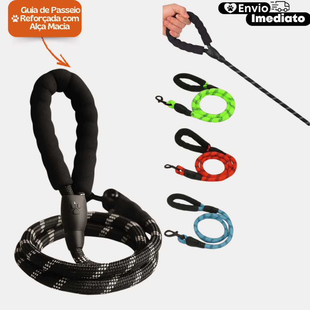 Guia Corda Coleira Cachorros Reforçada de Poliéster - 1,2m de Comprimento Passeios Cães
