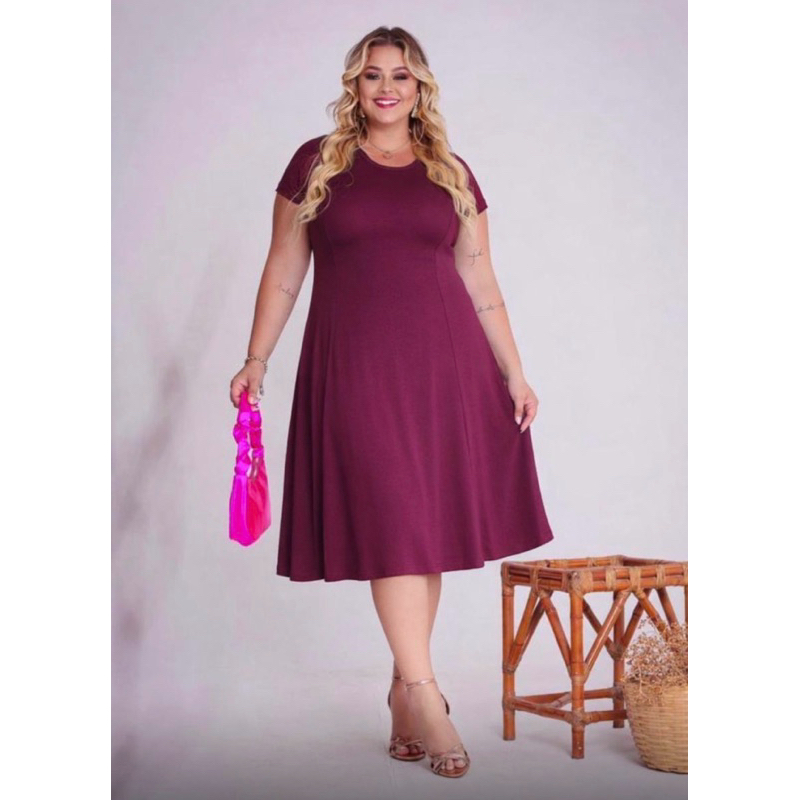 vestido nesgado  manga saia rodado G GG G1 G2 40/42/44/46/48/50 em Oferta na Shopee