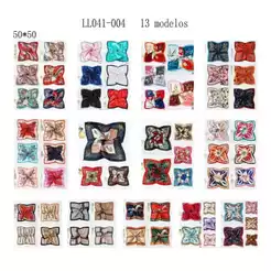 HLL - KIT 6/12 Pcs Lenço Cetim Estampado 50x50cm - 100% Poliéster, Brilho e Toque Acetinado
