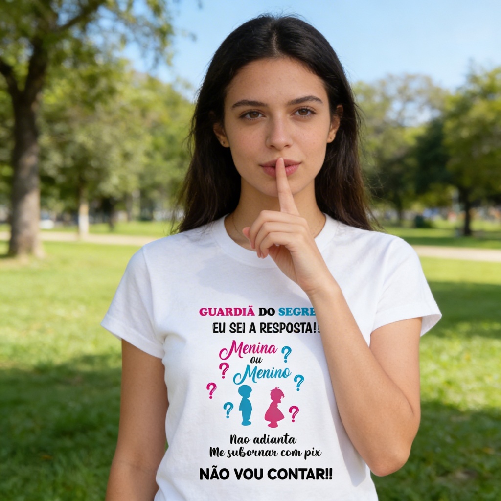 Camiseta Revelação Chá de Bebê Guardiã do Segredo – Estampa Divertida Menina ou Menino – Unissex Confortável