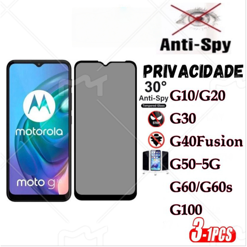Película Privacidade de Vidro 3D Anti Spy Para MOTO G10/G20/G30/G40 FUSION/G50 5G/G60/G60s/G100