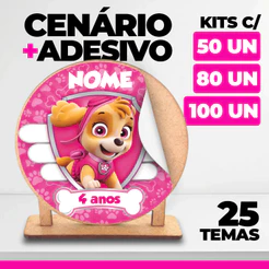Mini Painel Redondo 6cm + Adesivo Personalizado Kit 50/80/100 - Aniversário Infantil - Decoração
