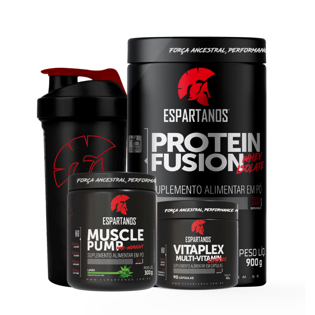 Kit Whey Fusion + Pré Treino + Multivitamínico + Shaker