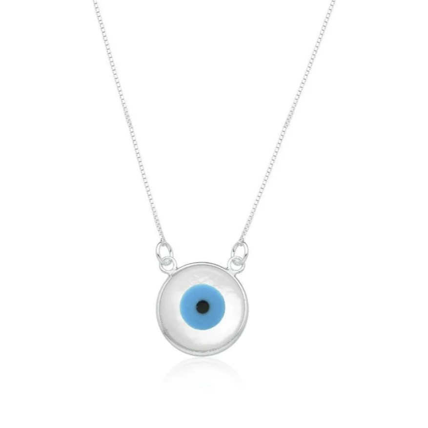 Colar Choker de Prata 925 Olho Grego Madrepérola