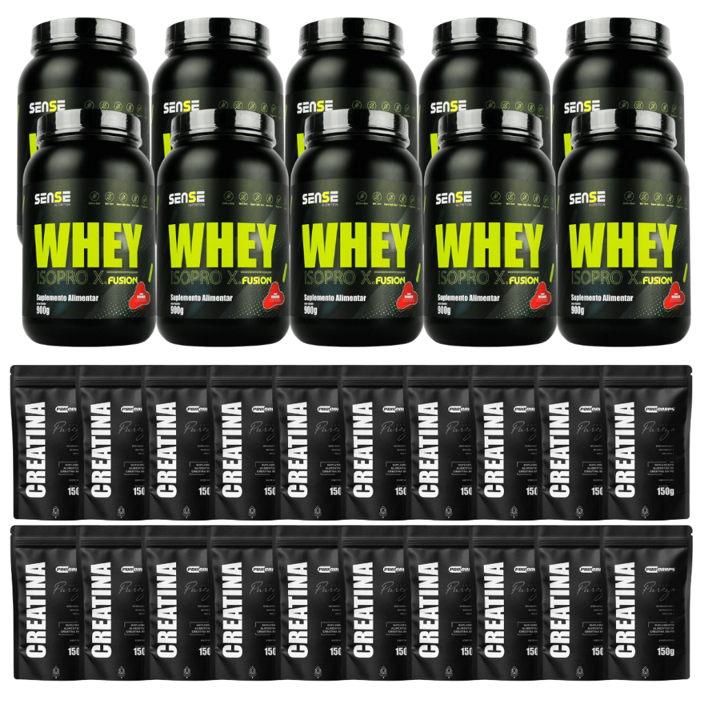 Kit Atacado 10 Whey Iso ProXFusion 900g + 20 Creatina Pura Refil 150g