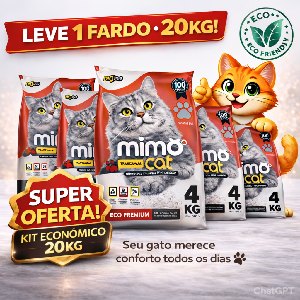 Kit Areia Sanitária Mimo Cat 20KG (5x4kg) | Super Absorvente • Anti-Odor Premium Kit Areia Sanitária Mimo Cat 20KG (5x4kg) | Super Absorvente • Anti-Odor Premium