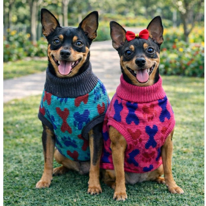 Kit 2 Roupas Tricot lã para Cachorro e gato - Inverno Pet - Quentinho Confortável Cores Sortidas