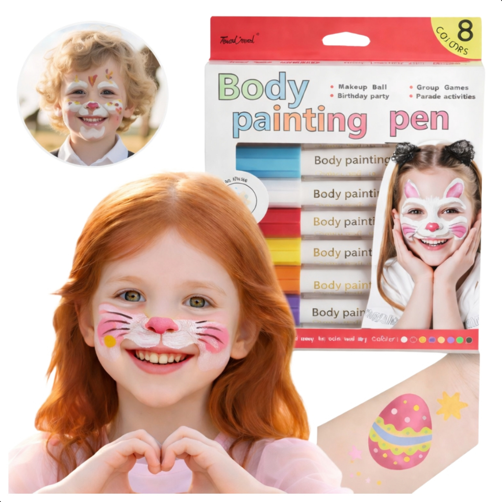 Kit Pintura Caneta Facial Várias Cores Maquiagem Artística Corporal Antialérgica Lavável