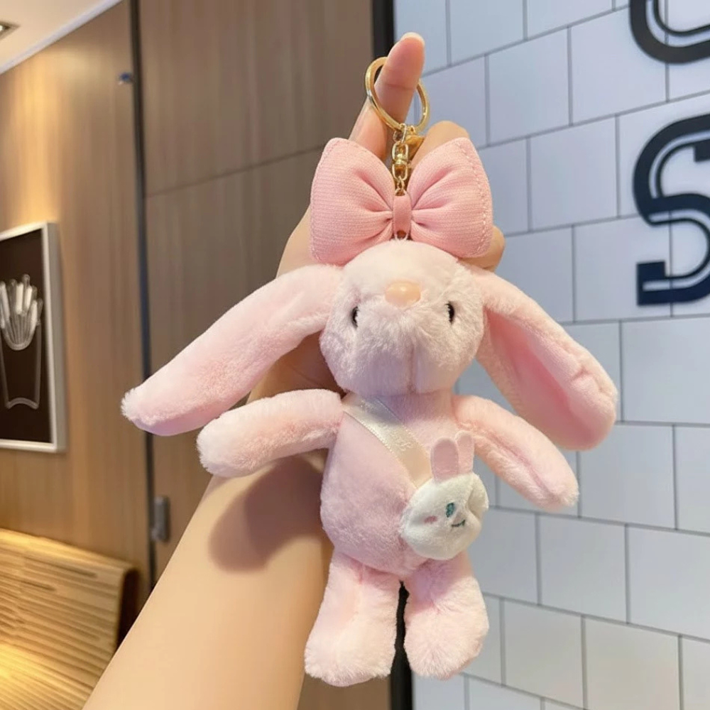 Chaveiro De Coelho Pelúcia C/ Orelha Comprida Laço Colorido Pingente Bolsa Mochila - Presente Kawaii — imagem 2 de 2