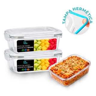 Conjunto Potes Vidro Hermético Marmita Com 4 Travas Com 1040ml