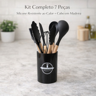 Kit Utensílios de Cozinha, Jogo Espátula Silicone, Fouet, Mexedor, Pincel, Pegador, Concha, Colher