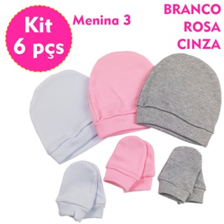 Kit 3 Touca + 3 Pares de Luva Bebê Recém Nascido Luvinha Toca Gorro Touquinha Maternidade em Oferta na Shopee