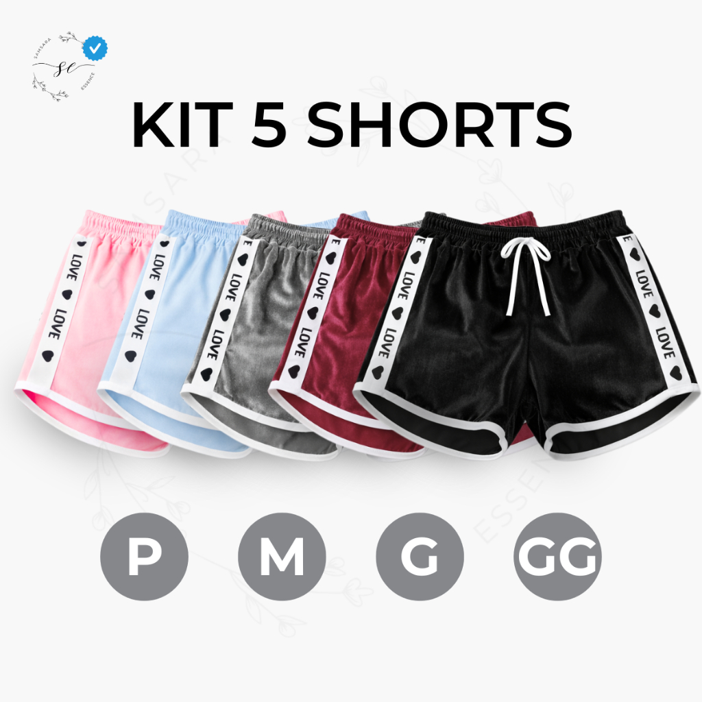 Kit 5 Shorts Feminino Love em Veludo Premium SUPER Macio e Confortável Para Dia a Dia