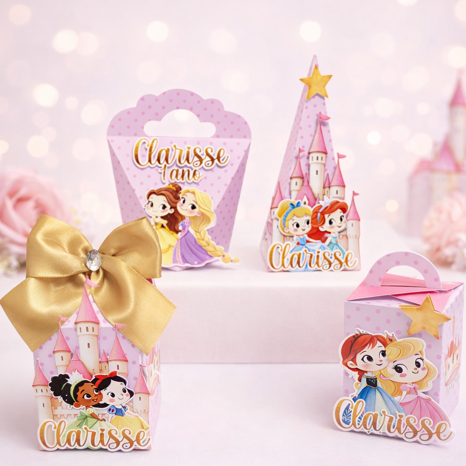Kit Festa Caixas Princesas Personalizadas 3D – Lembrancinhas Festa Infantil - Aniversário Rosa