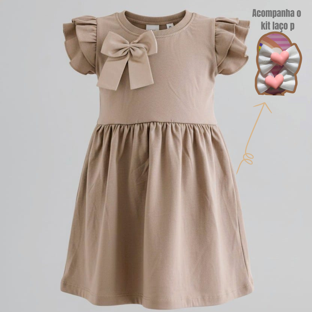 Vestido Infantil Menina 2 ao 8 anos + kit laço para cabelo Algodão Premium Blogueirinha.... em Oferta na Shopee