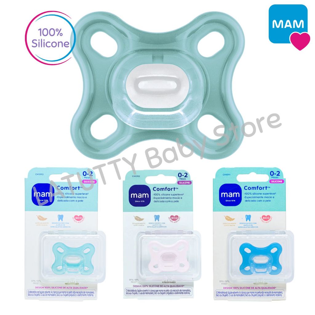 Chupeta MAM 0-2 Meses Comfort 100% Silicone Leve Bico Recém Nascido Bebê Menino Menina MAM Original em Oferta na Shopee