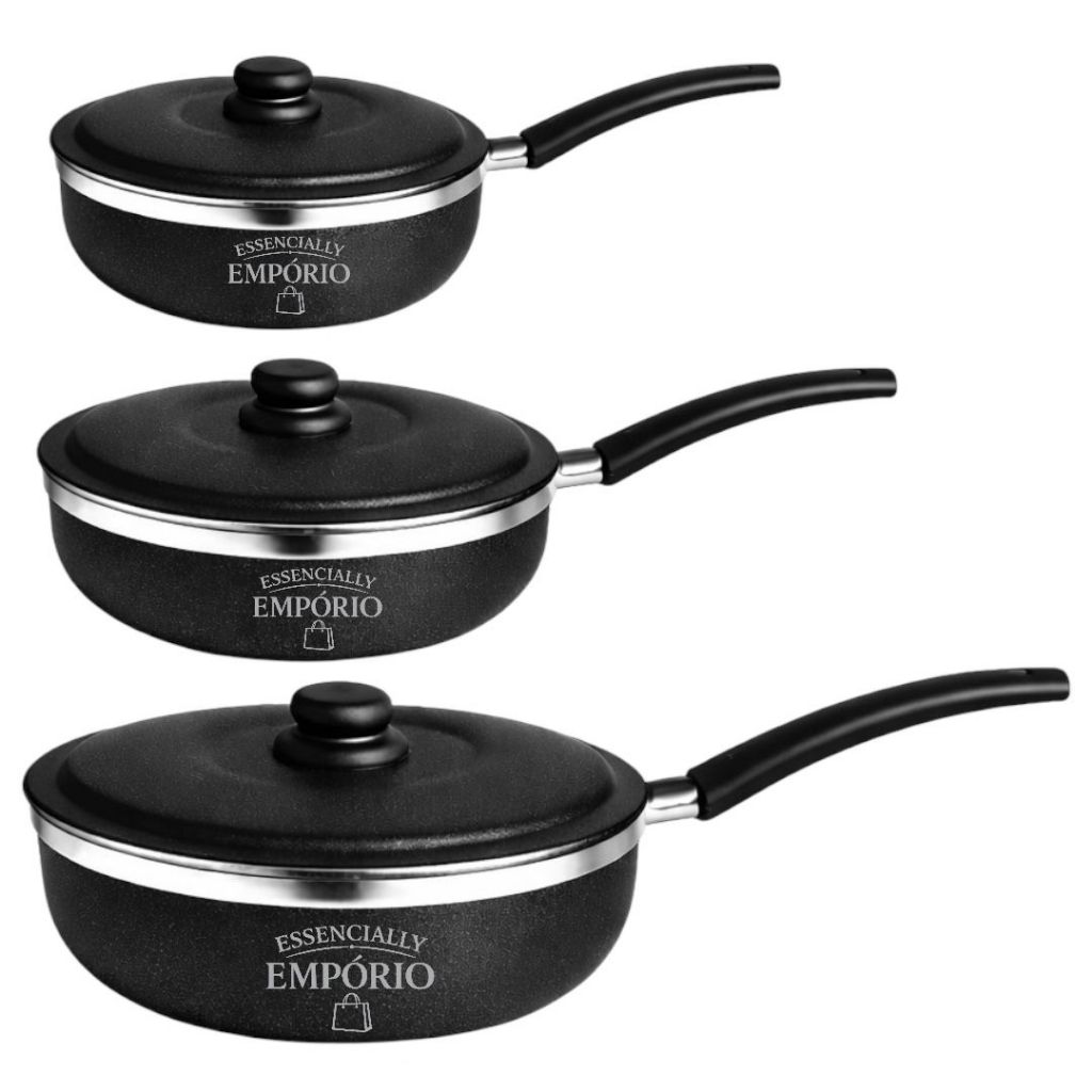 Jogo de Frigideira conjunto de francesinha 3 Peças com Tampa em Aluminio Resistente e Durável