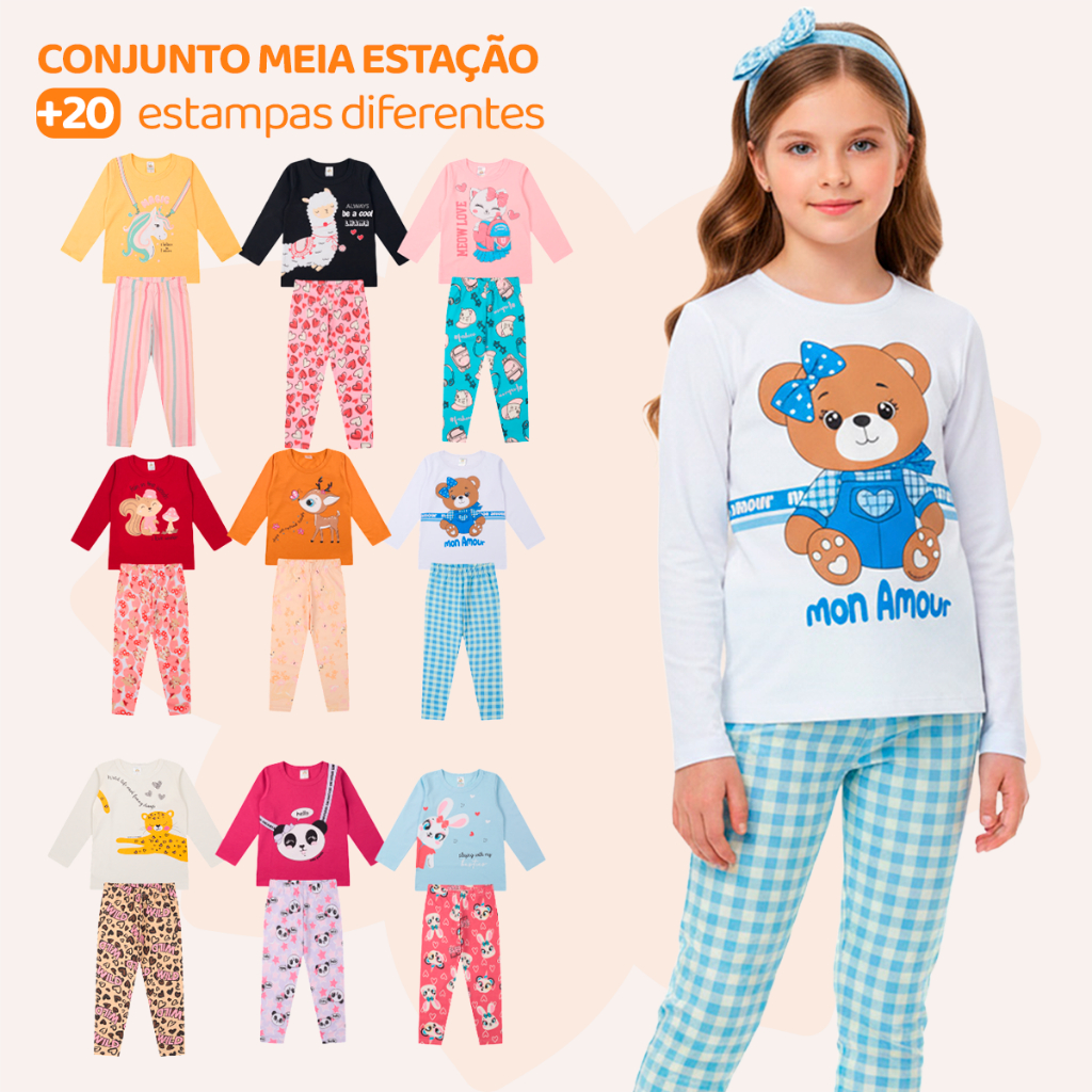 Kit Sortido 2, 4 ou 6 Peças de Roupas Feminino Infantil Inverno e Meia estação Roupa Menina Para Frio Calça Legging em Oferta na Shopee
