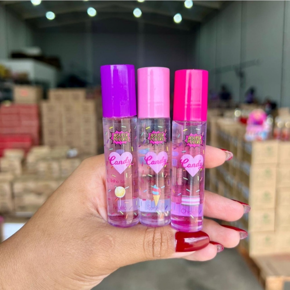 Brilho Labial Candy Super Poderes Lip Gloss Colorido Hidratante Cheirinho de Doce Maquiagem Top