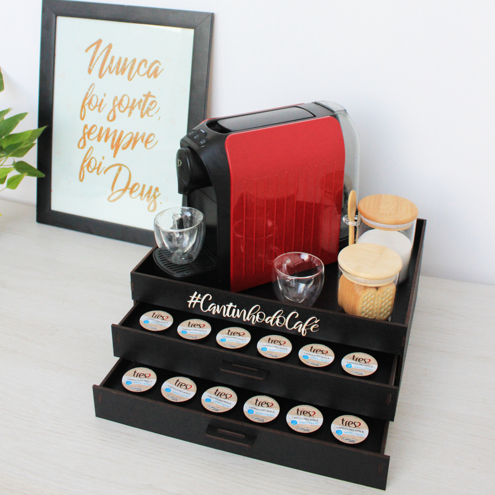Bandeja Porta Capsulas Três Corações Cantinho Café Gaveta Comoda Porta Cápsulas Café 3 Corações Mdf