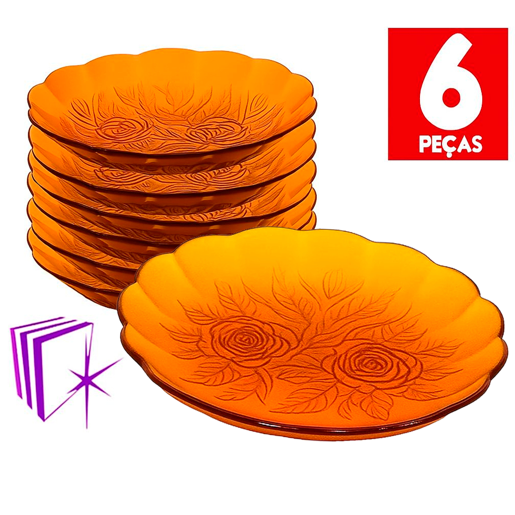 Conjunto Jogo de 6 Pires Florido 06 Peças Ambar Vidro Trabalhado