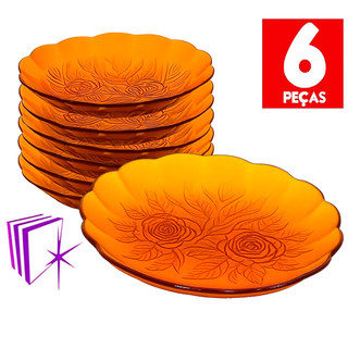 Conjunto Jogo de 6 Pires Florido 06 Peças Ambar Vidro Trabalhado