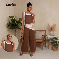Lovito Macacão Sem Mangas Feminino Marrom Pantalona Casual Chic JRB1032BRL1062BR