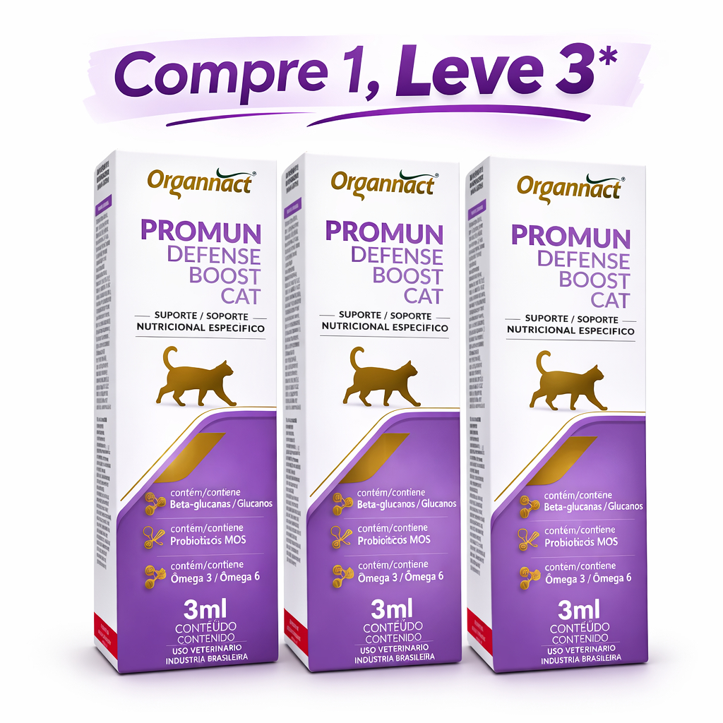 Promun Defense Boost Cat Organnact Kit 3x Imunidade Para Gatos Lisina Recuperação
