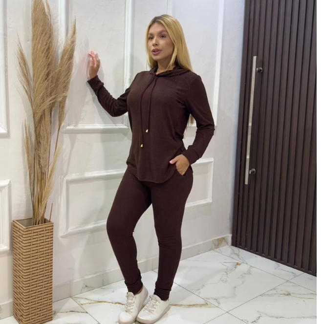 Conjunto Lanzinha Feminino Inverno Calça  com Bolso e Blusa com Capuz Lanzinha Frio Quentinho Abrigo 2 peças em Oferta na Shopee
