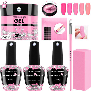 Kit Unha Gel Blindagem + Pincel + 10 Moldes adesivos + Lixa Bloco Fecha poros Polidora