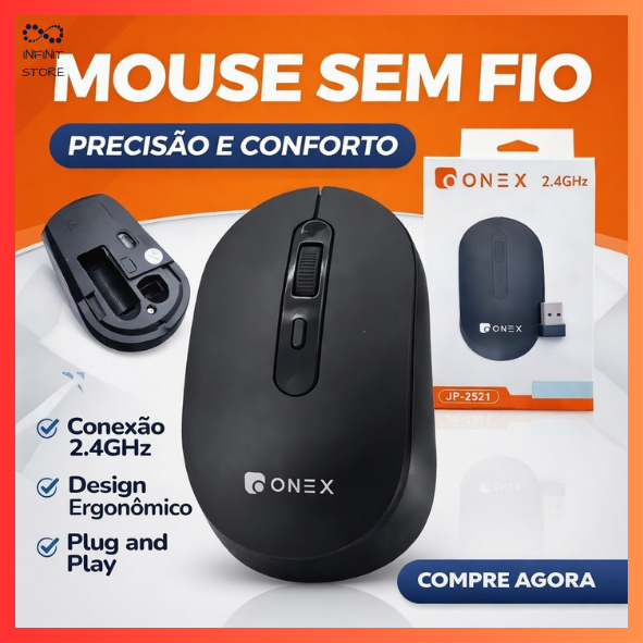 Mouse Sem Fio 2.4GHz com Receptor USB – Design Ergonômico e Conexão Wireless Estável em Oferta na Shopee
