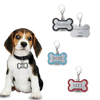 Plaquinha de Identificação Personalizada para Pets em Metal – Nome e Telefone – Cães e Gatos P e G em Oferta na Shopee