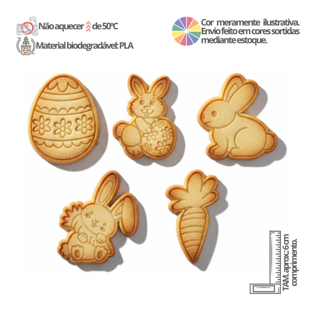 Kit 5 Cortadores de biscoito e marcadores Páscoa - Cookie, Pasta americana, Confeitaria em Oferta na Shopee
