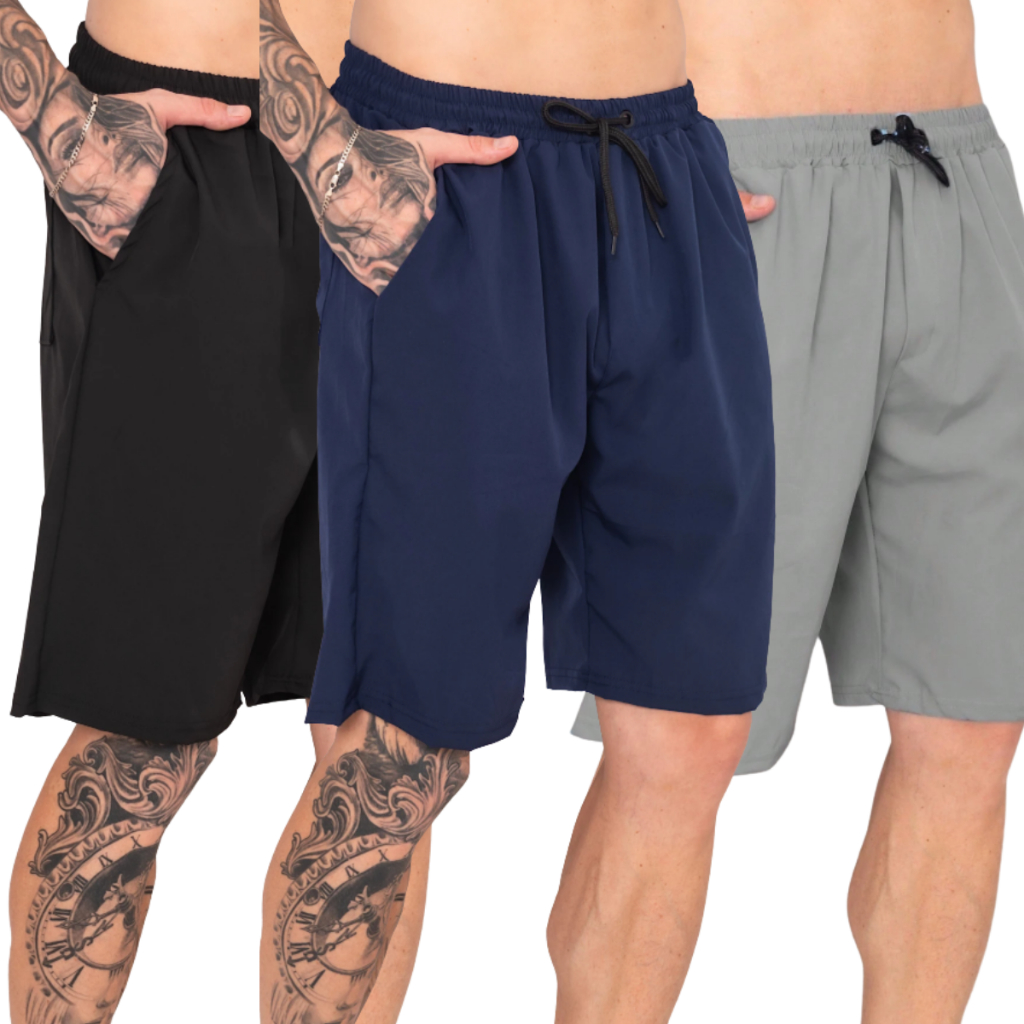 Kit 3 Bermuda Masculina M Ao G3 Academia Short Praia Elastano Com Bolso Lateral
