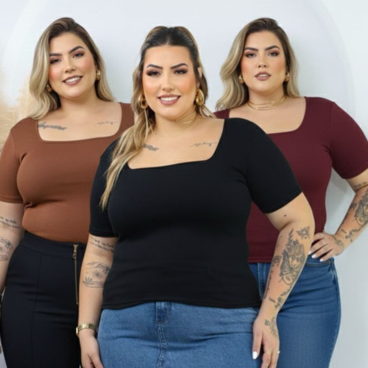 Blusa Plus Size Feminina Manga Curta Confortável Verão Gola Quadrada Estilosa Elegante em Oferta na Shopee
