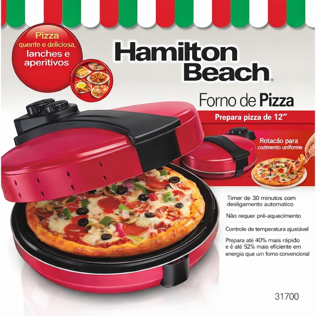 Forno Bancada  Elétrico Hamilton Beach 220V 30cm Antiaderente Cozimento Rápido Pizza e Lanches em Oferta na Shopee