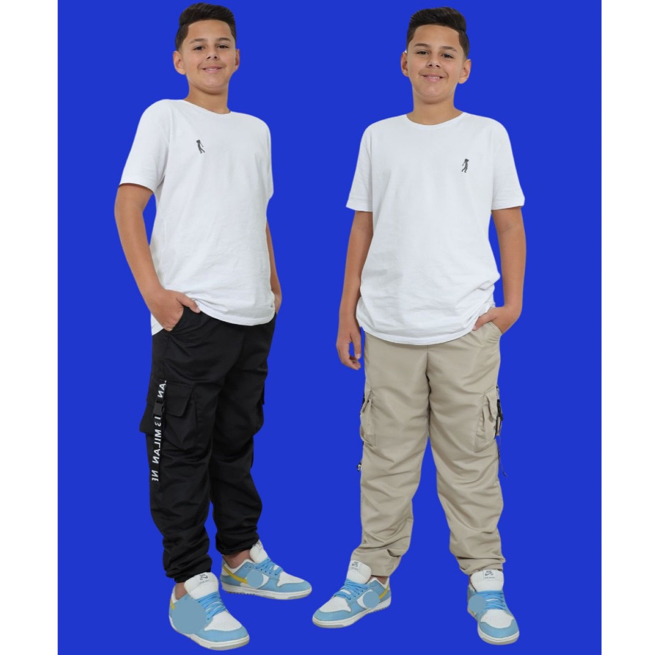Calça Infantil Menino Jogger Com 4 Bolsos Cargo Tecido Tactel Estiloso 4 Cores Skate Street Calca Masculina T