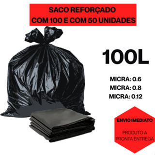 Saco de lixo 100 litros | Micra 0.6, 0.8, 0.12 | Reforçado | Suporta peso | c/ 100 e 50 unidades | Direto da fábrica em Oferta na Shopee