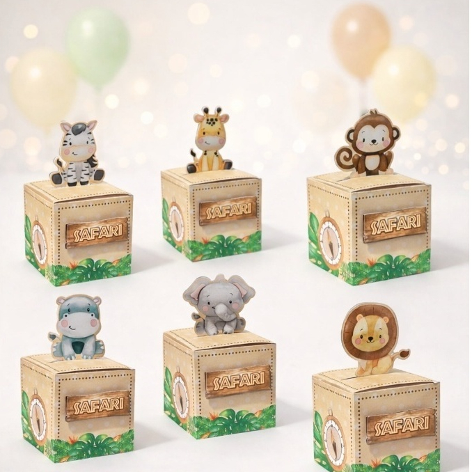 Kit Caixas Personalizados Safari Baby: Caixas Temáticas e Lembrancinhas para Aniversário Infantil
