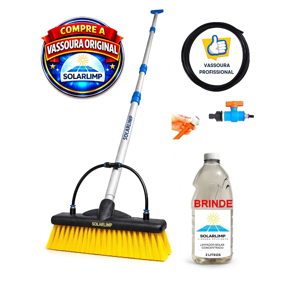 Vassoura Para Limpeza De Placas Solar Profissional Cabo 2 a 6 Metros Solarlimp