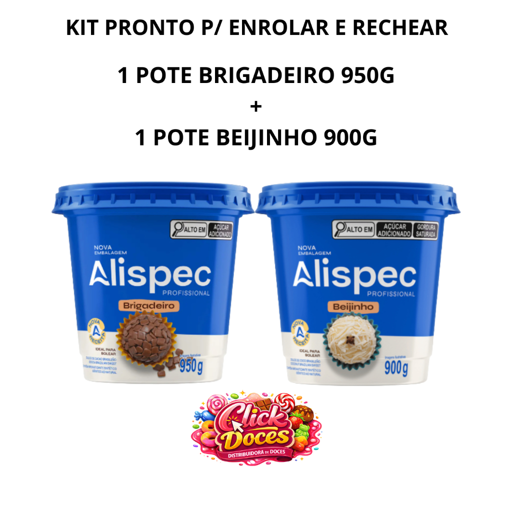 Kit Brigadeiro 950g e Beijinho 900g Pronto para Enrolar e Rechear Alispec