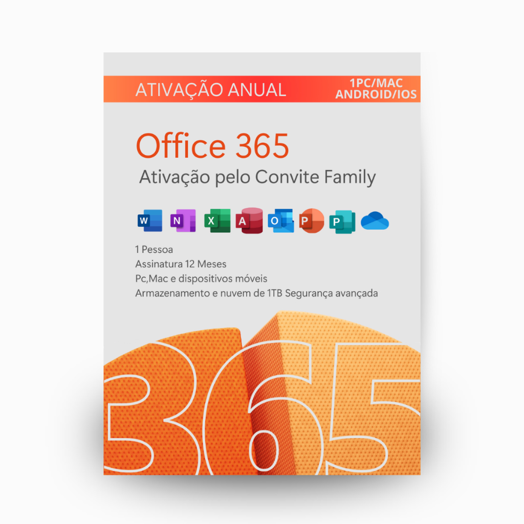 Microsoft 365 Family + 1TB OneDrive  - Assinatura 12 Meses - Entrega Física